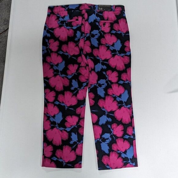 Banana Republic NWT Size 14 Pink Floral Avery Mid Rise Straight Cropped Pant - Picture 3 of 11
